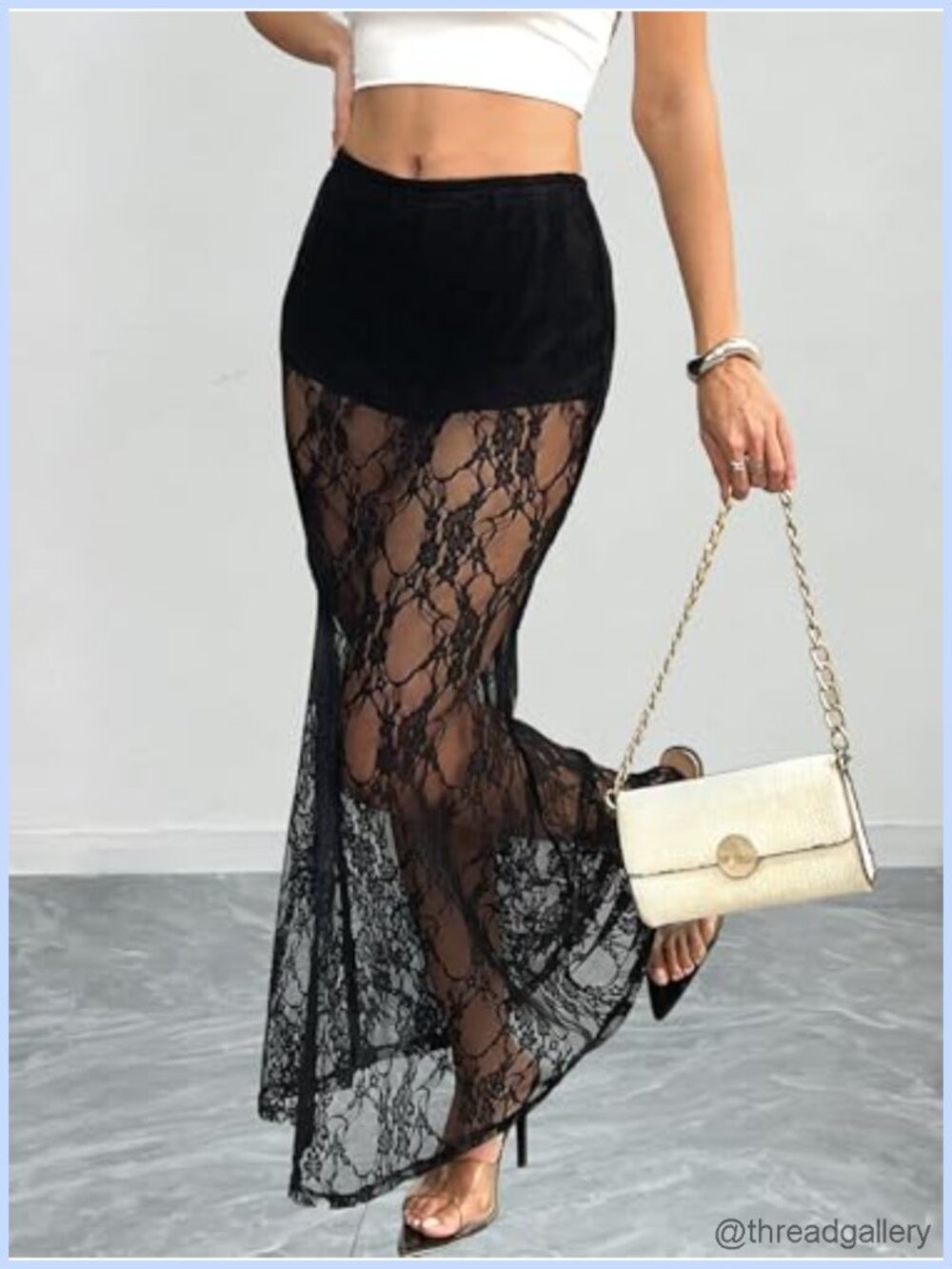 Sheer Lace Maxi Skirt with Built-in Shorts Mermaid Silhouette - Picture 2 of 5